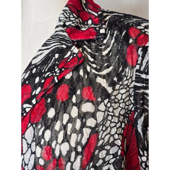 ERIN LONDON BLACK WHITE & RED SHEER JACKET STYLE LONG SLEEVE WOMEN'S SHIRT SZ LG - Picture 7 of 7
